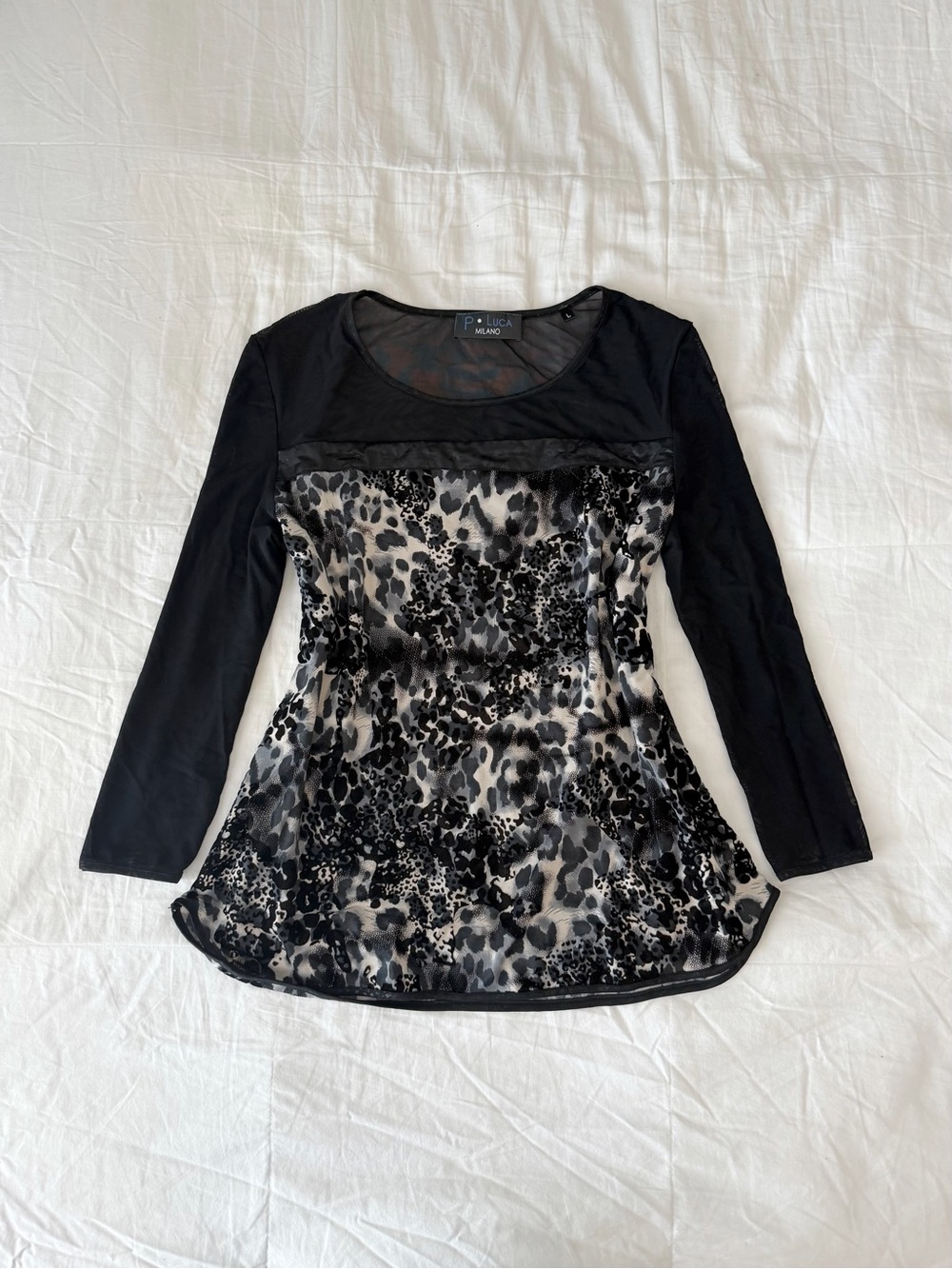 Patrizia Luca Milano Leopard Print Mesh Long Sleeve Top Size L